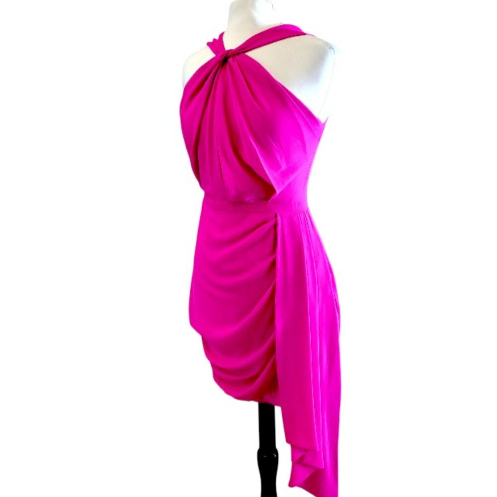 Badgley Mischka Belle Poppy Front Twist Hot Pink Cocktail Dress - 6 - Picture 3 of 12